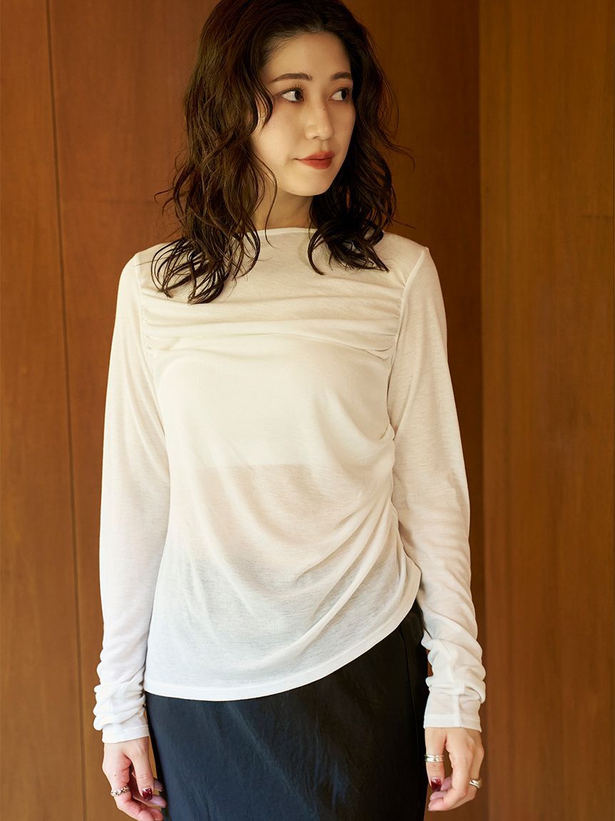 emmi atelier「アシンメトリードレープカットソー」|Tシャツ・カットソー|