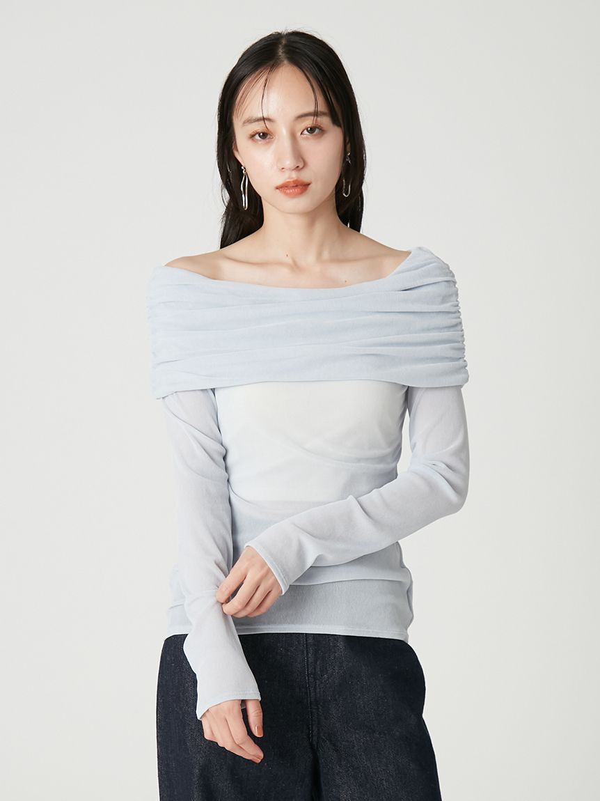 FRAY I.D「【ウォッシャブル】オフショルフロッキーチュールトップス」|Tシャツ・カットソー|