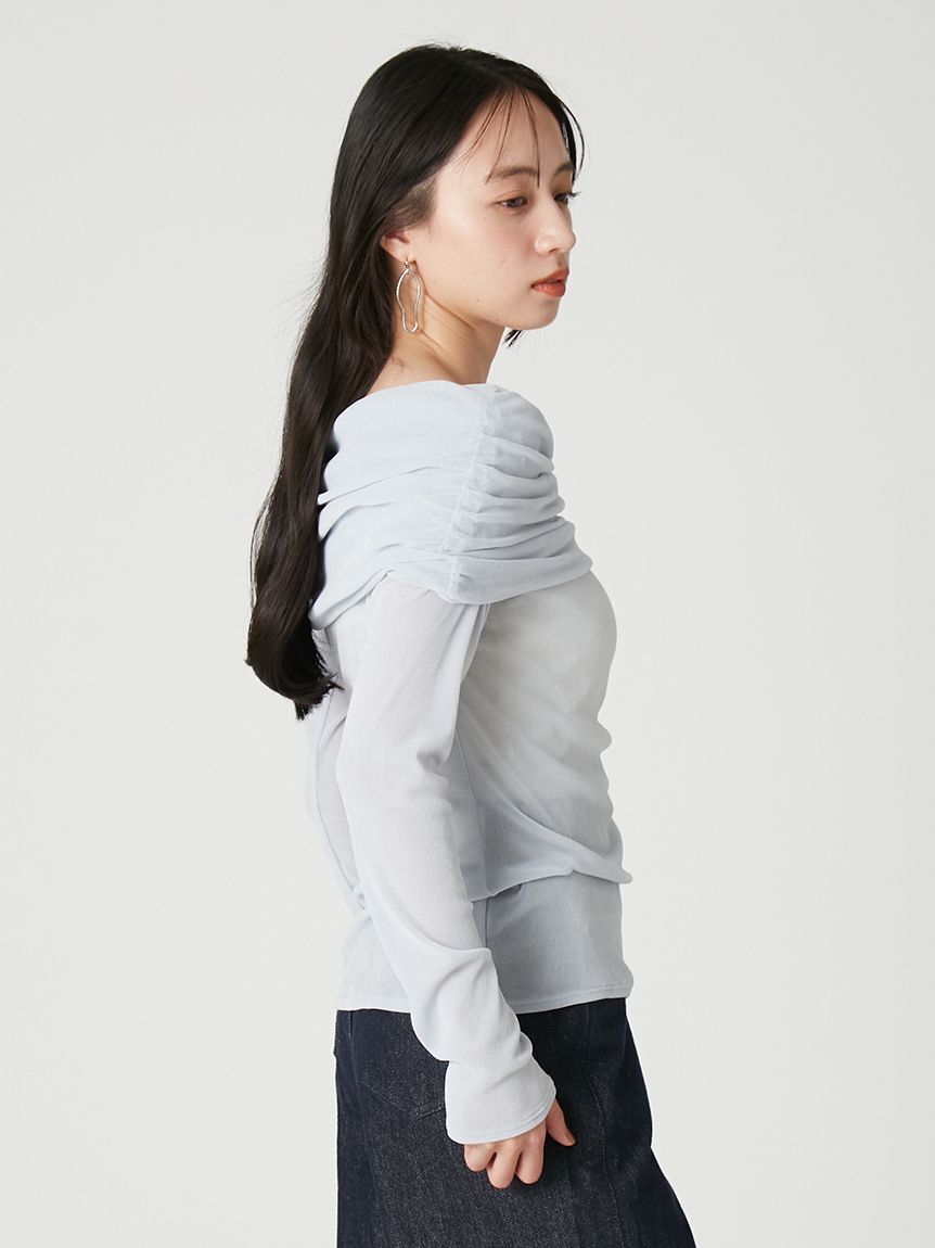 FRAY I.D「【ウォッシャブル】オフショルフロッキーチュールトップス」|Tシャツ・カットソー|