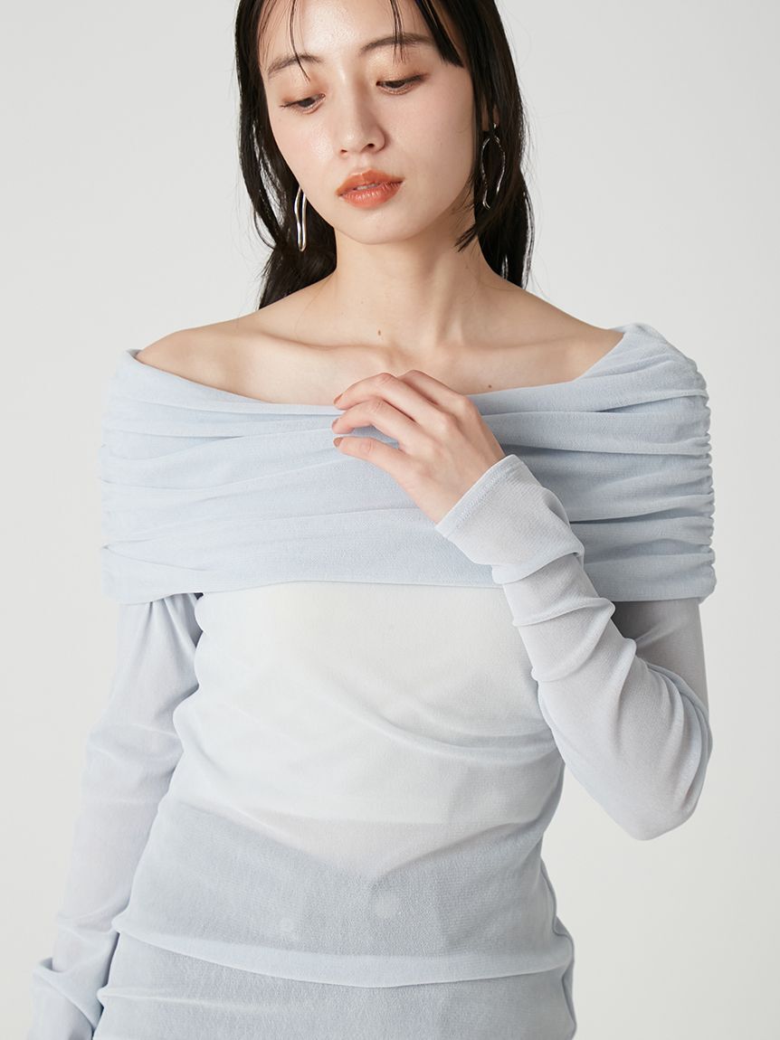 FRAY I.D「【ウォッシャブル】オフショルフロッキーチュールトップス」|Tシャツ・カットソー|