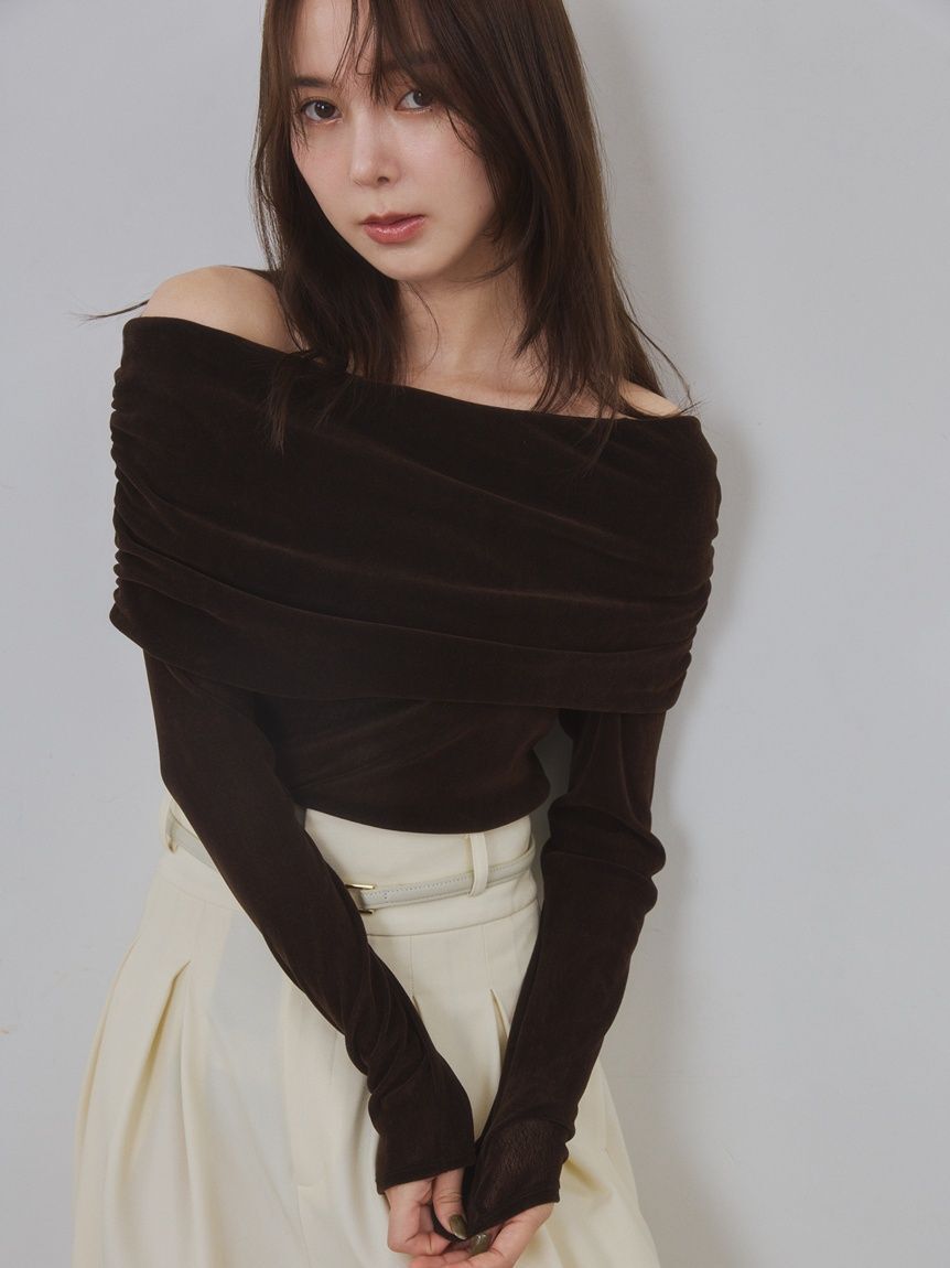 FRAY I.D「【ウォッシャブル】オフショルフロッキーチュールトップス」|Tシャツ・カットソー|BRW