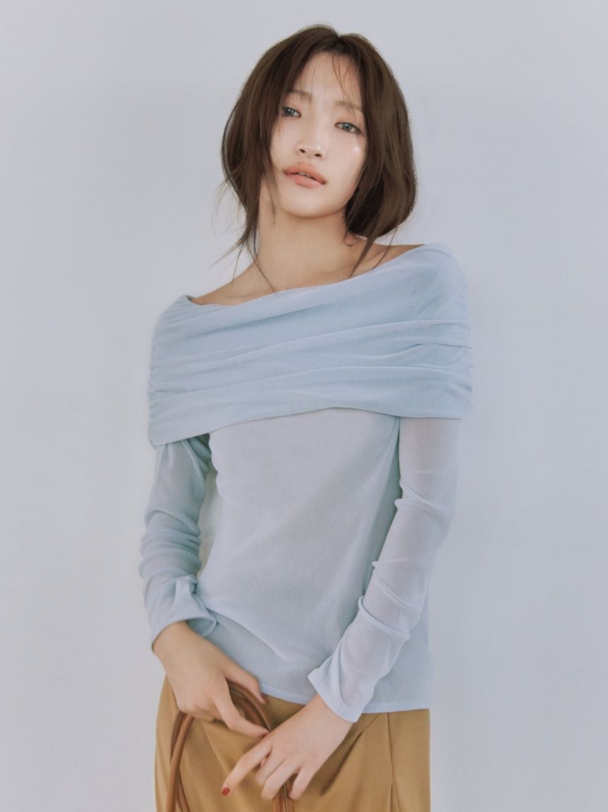 FRAY I.D「【ウォッシャブル】オフショルフロッキーチュールトップス」|Tシャツ・カットソー|LBLU