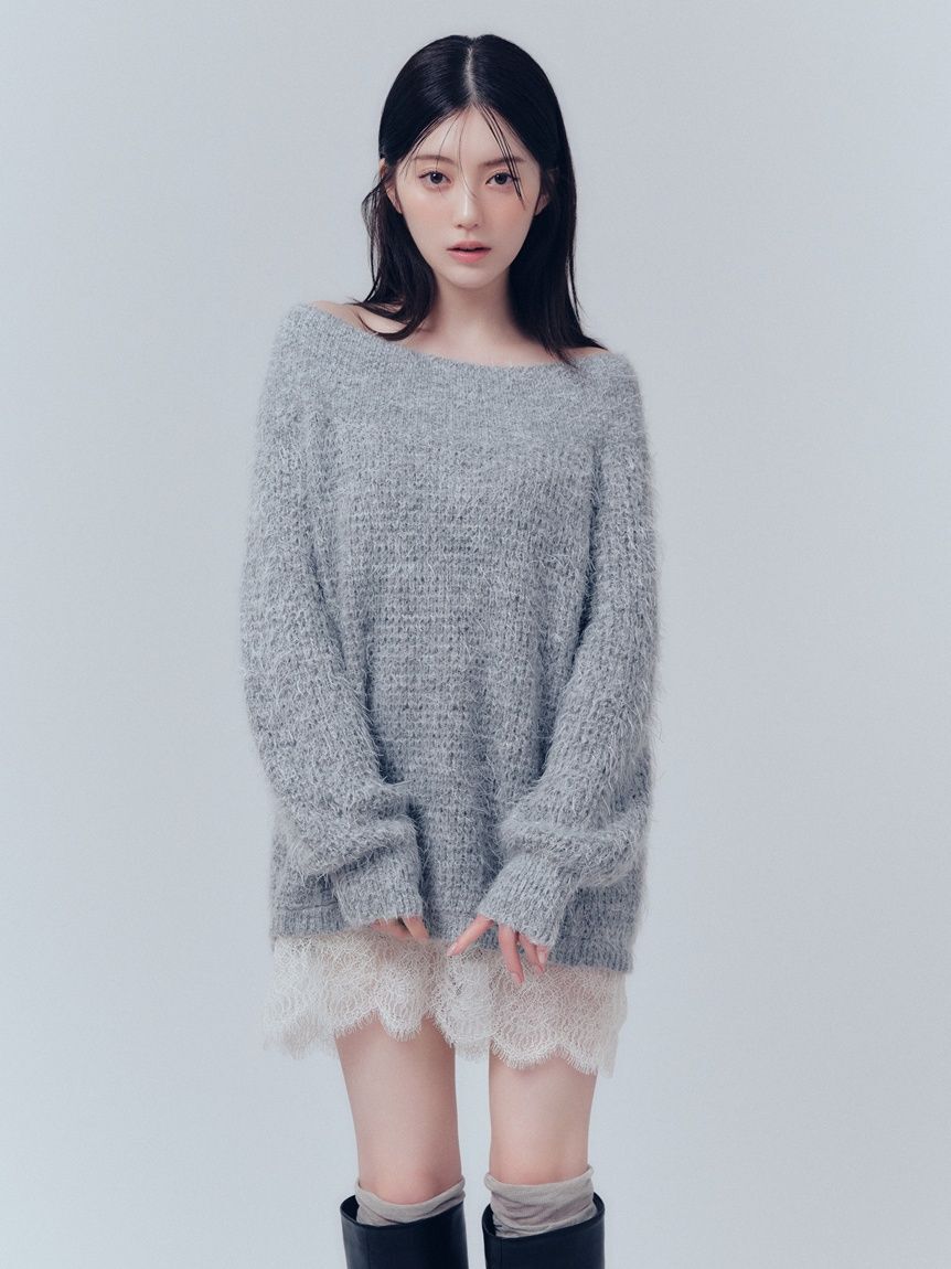FRAY I.D「【WEB限定】レースレイヤードニットミニワンピース」|ワンピース|
