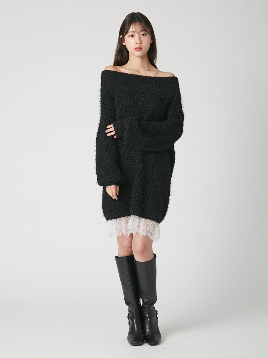 FRAY I.D「【WEB限定】レースレイヤードニットミニワンピース」|ワンピース|