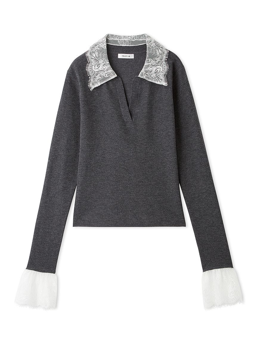 FRAY I.D「レースカラーカフススキッパーニットプルオーバー」|ニット・セーター|GRY