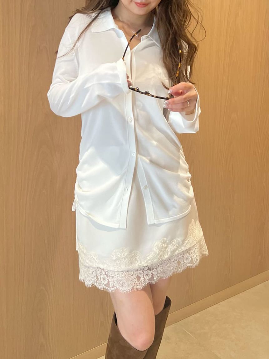 FRAY I.D「【ウォッシャブル・接触冷感】ドロストデザインニットシャツ」|シャツ・ブラウス|OWHT
