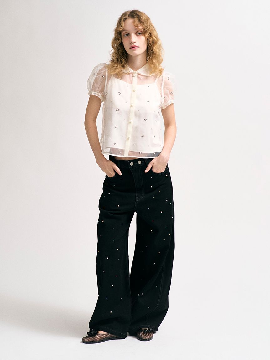 LILY BROWN「【WEB限定00サイズ】[L.B CANDY STOCK]バリエーションビジューデニムパンツ」|デニム|