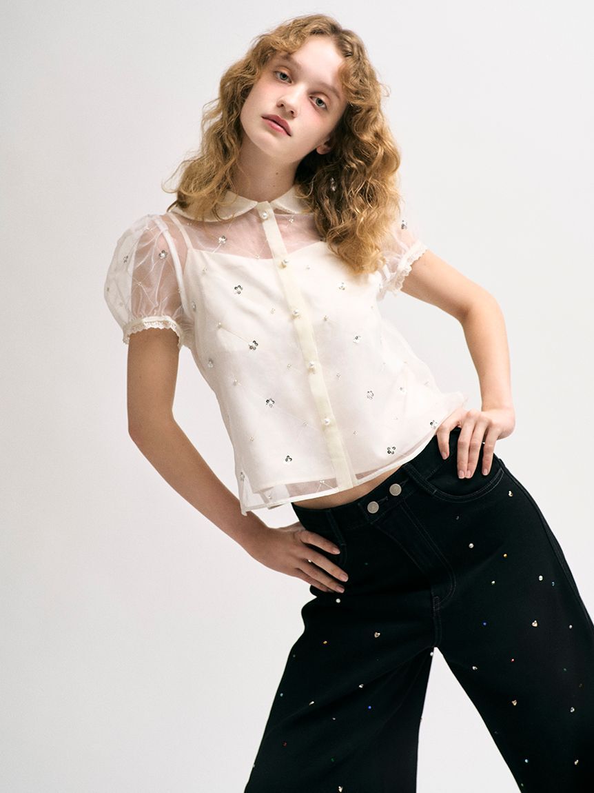 LILY BROWN「【WEB限定00サイズ】[L.B CANDY STOCK]バリエーションビジューデニムパンツ」|デニム|
