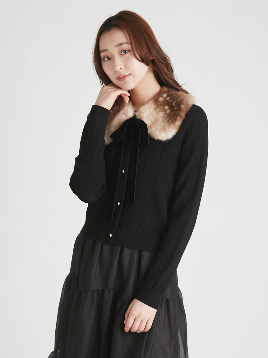 CELFORD「【WEB・一部店舗限定カラー】バンビファー襟付きニットカーディガン」|カーディガン|BLK
