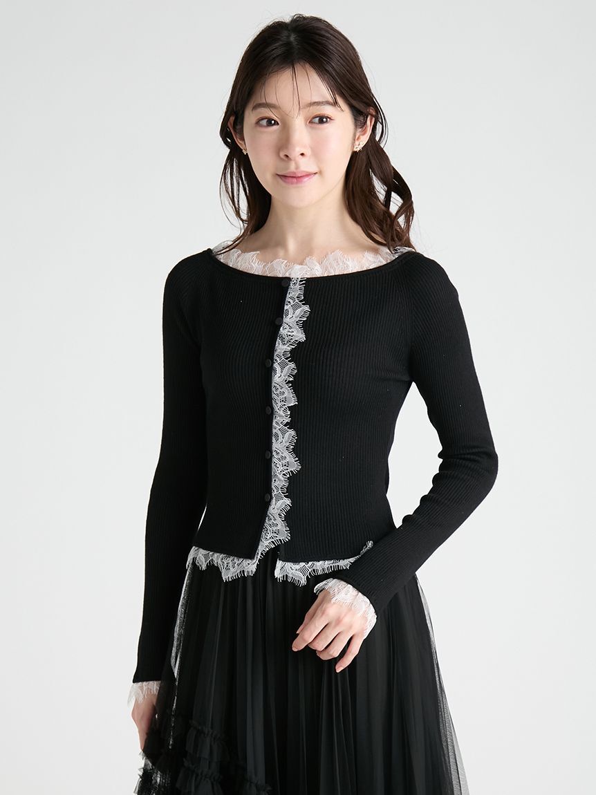 CELFORD「【WEB限定カラー】レーストリムニットプルオーバー」|ニット・セーター|BLK