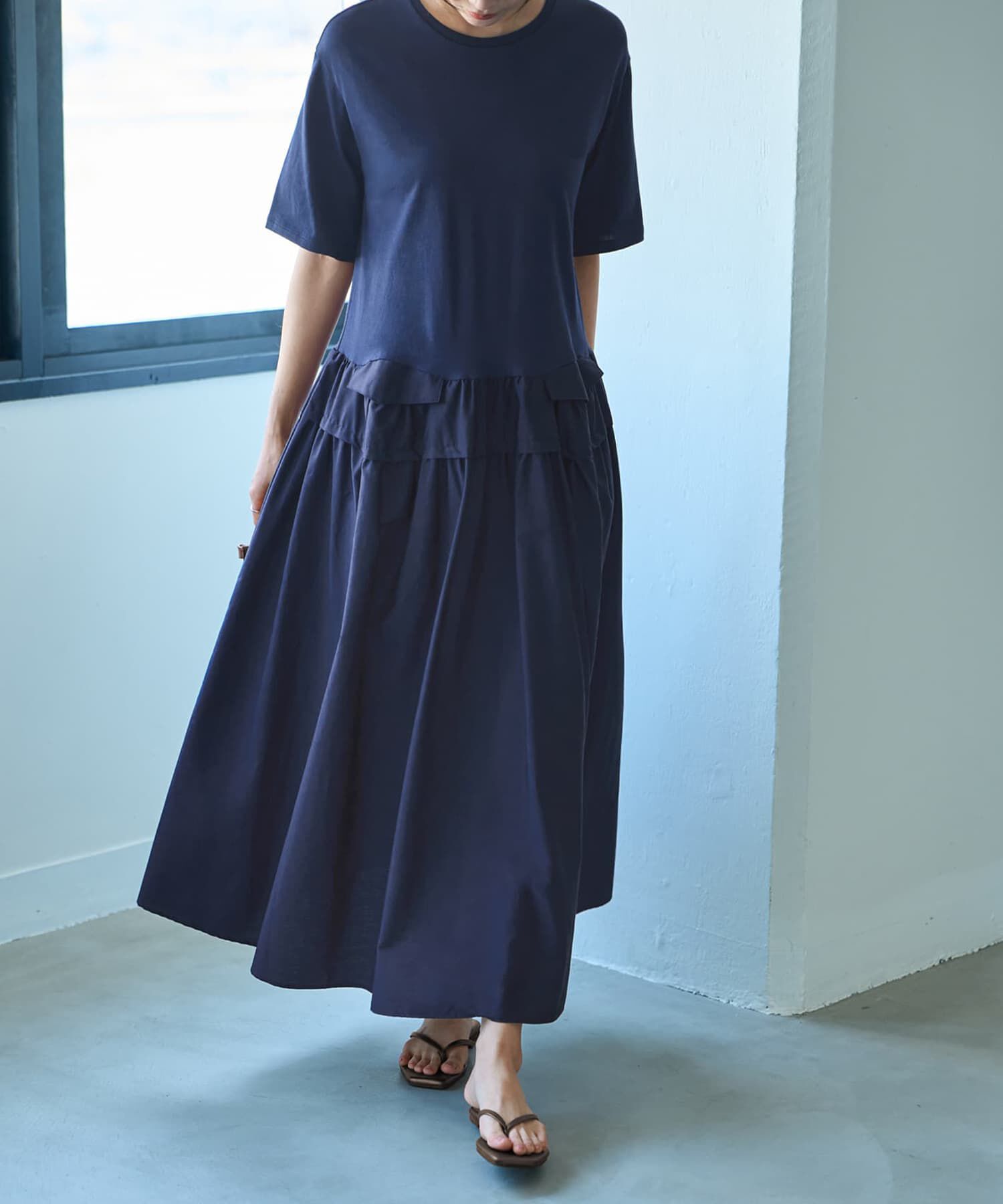 STYLE DELI「【Made in JAPAN】生地コンビボリュームスカート半袖ワンピース」|ワンピース|