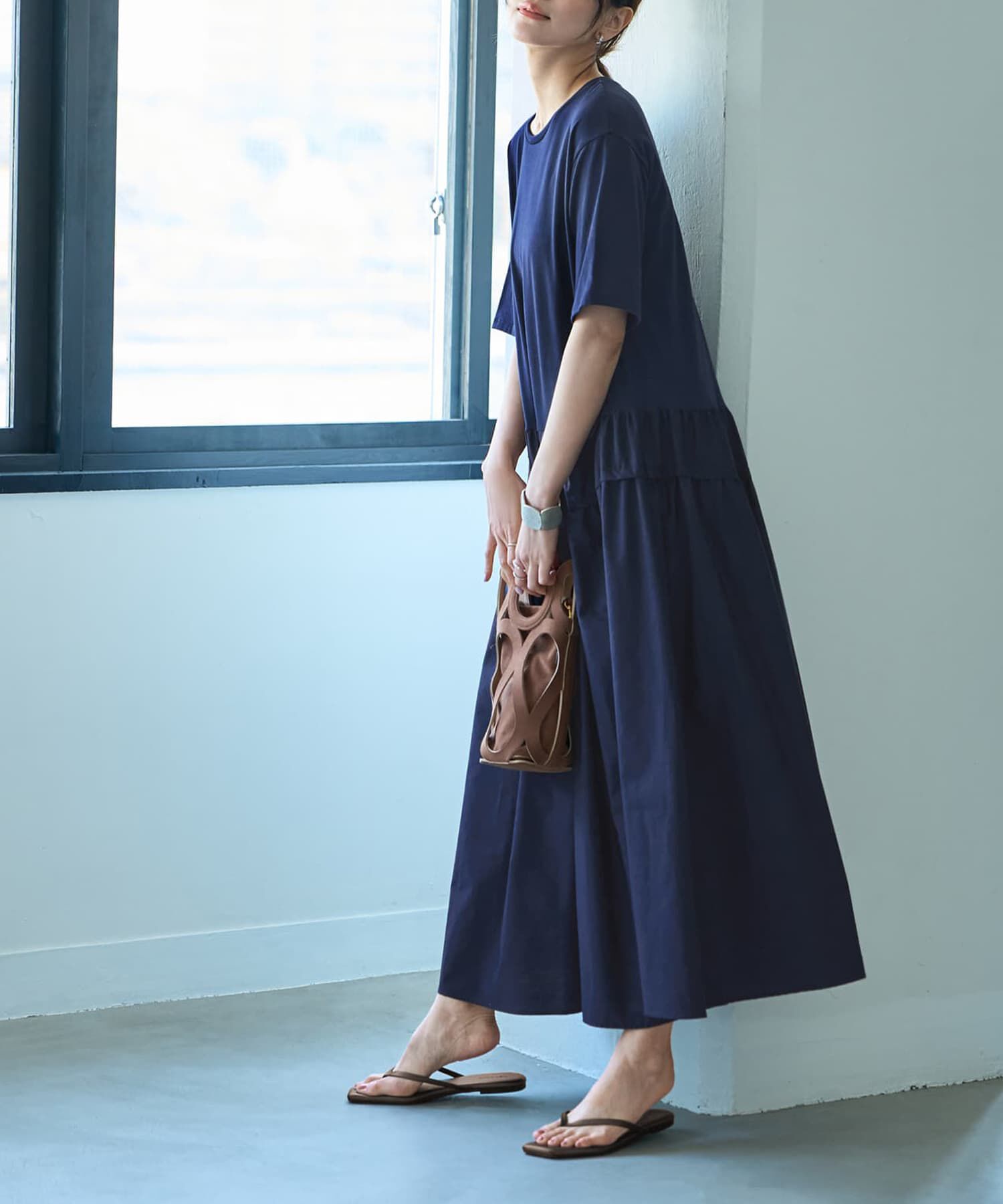 STYLE DELI「【Made in JAPAN】生地コンビボリュームスカート半袖ワンピース」|ワンピース|