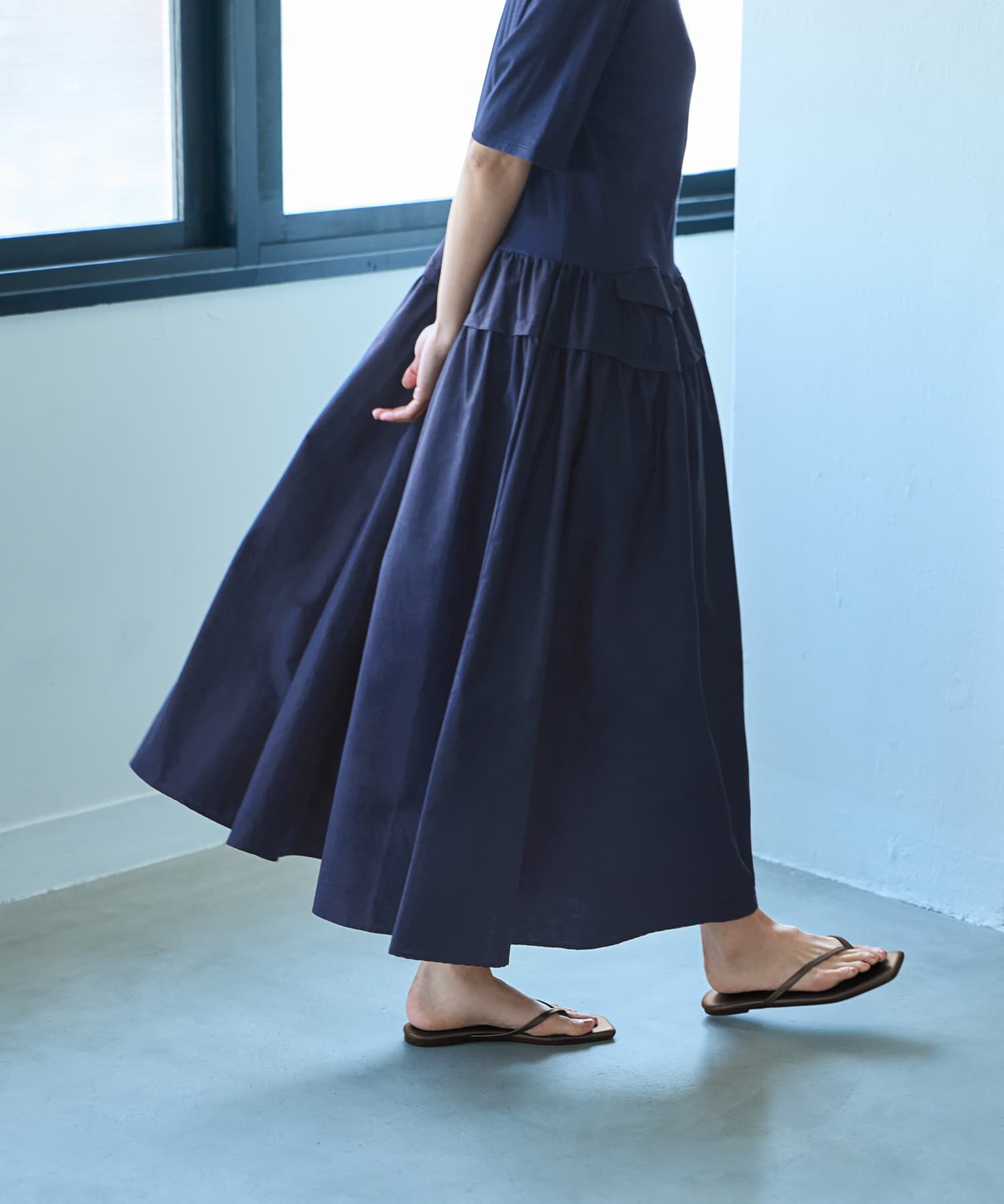 STYLE DELI「【Made in JAPAN】生地コンビボリュームスカート半袖ワンピース」|ワンピース|