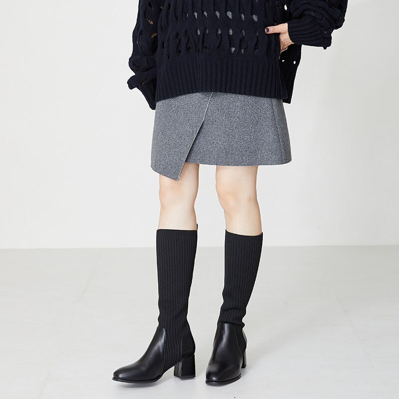 ORiental TRaffic「ニット ロング ヒール ブーツ /31509 太ヒール ヒール6ｃｍ」|ロングブーツ|BLACK