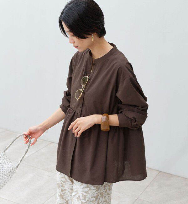 UNITED ARROWS green label relaxing「［size SHORTあり］ペプラム ブラウス UVカット 通気性 吸水速乾」|シャツ・ブラウス|DK.BROWN