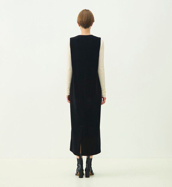 MACPHEE「【一部追加予約】コットンポリエステルベロア Vネックワンピース」|ワンピース|