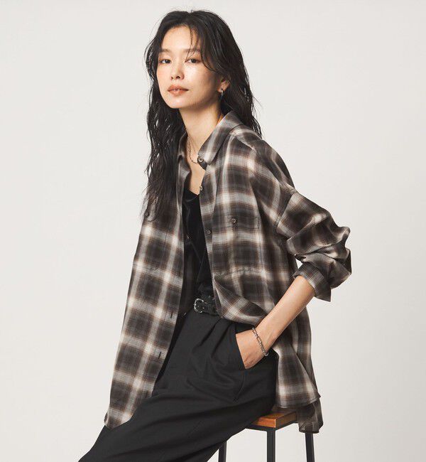 UNITED ARROWS green label relaxing「［size SHORTあり］シアー チェック シャツ」|シャツ・ブラウス|BLACK