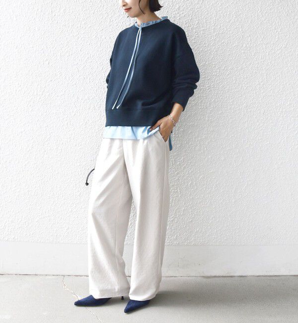 SHIPS for women「《一部追加予約》【WEB限定】〈手洗い可能〉ブラウス コンビ スウェット プルオーバー」|スウェット・ジャージ|