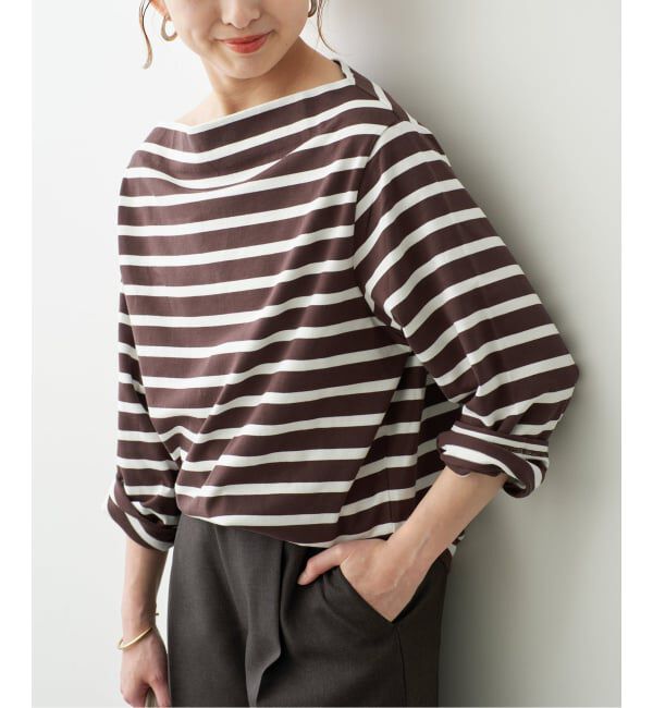 Spick and Span「《予約》ボートネックロングスリーブTシャツ」|Tシャツ・カットソー|ブラウンベース
