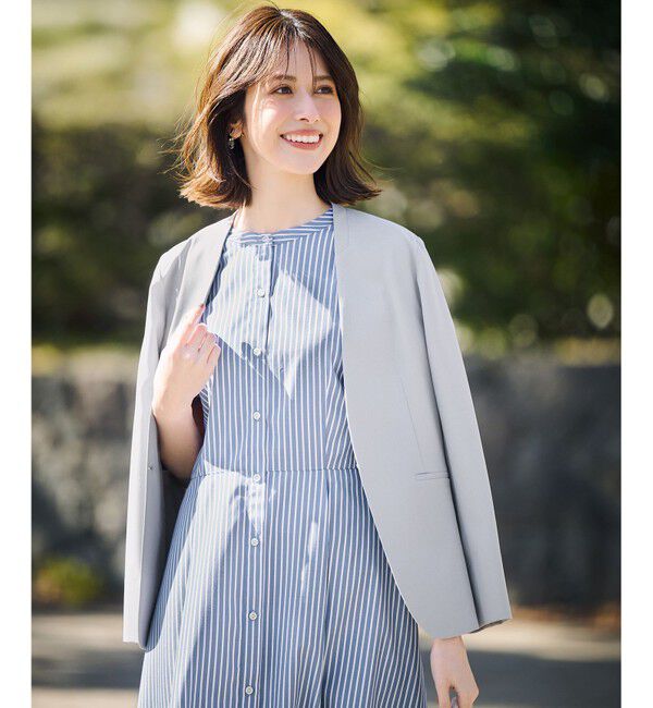 ANY SIS「【UVカット・接触冷感・吸水速乾】スマートビューティストレッチ ノーカラージャケット」|ノーカラージャケット|ブルーグレー