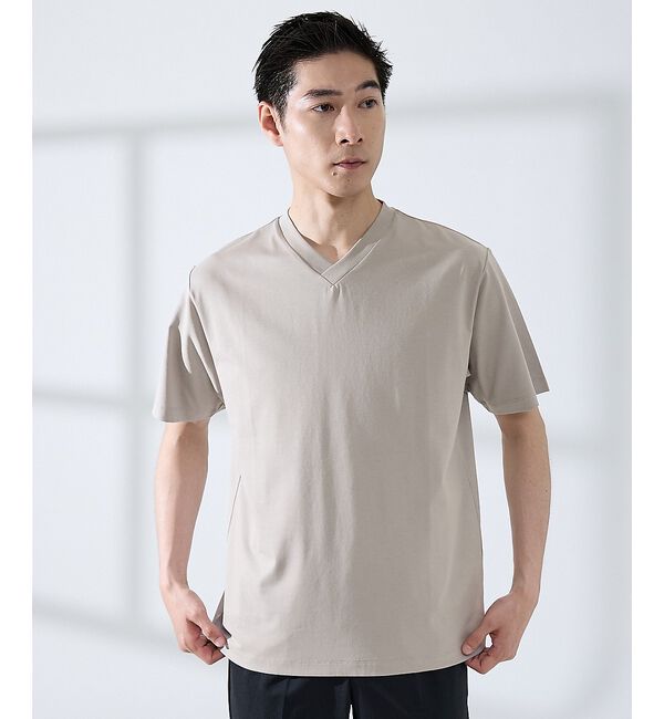 ABAHOUSE「【SMART CLOSET/WEB限定】シルケット天竺 Vネック 半袖Tシャツ」|Tシャツ・カットソー|グレージュ