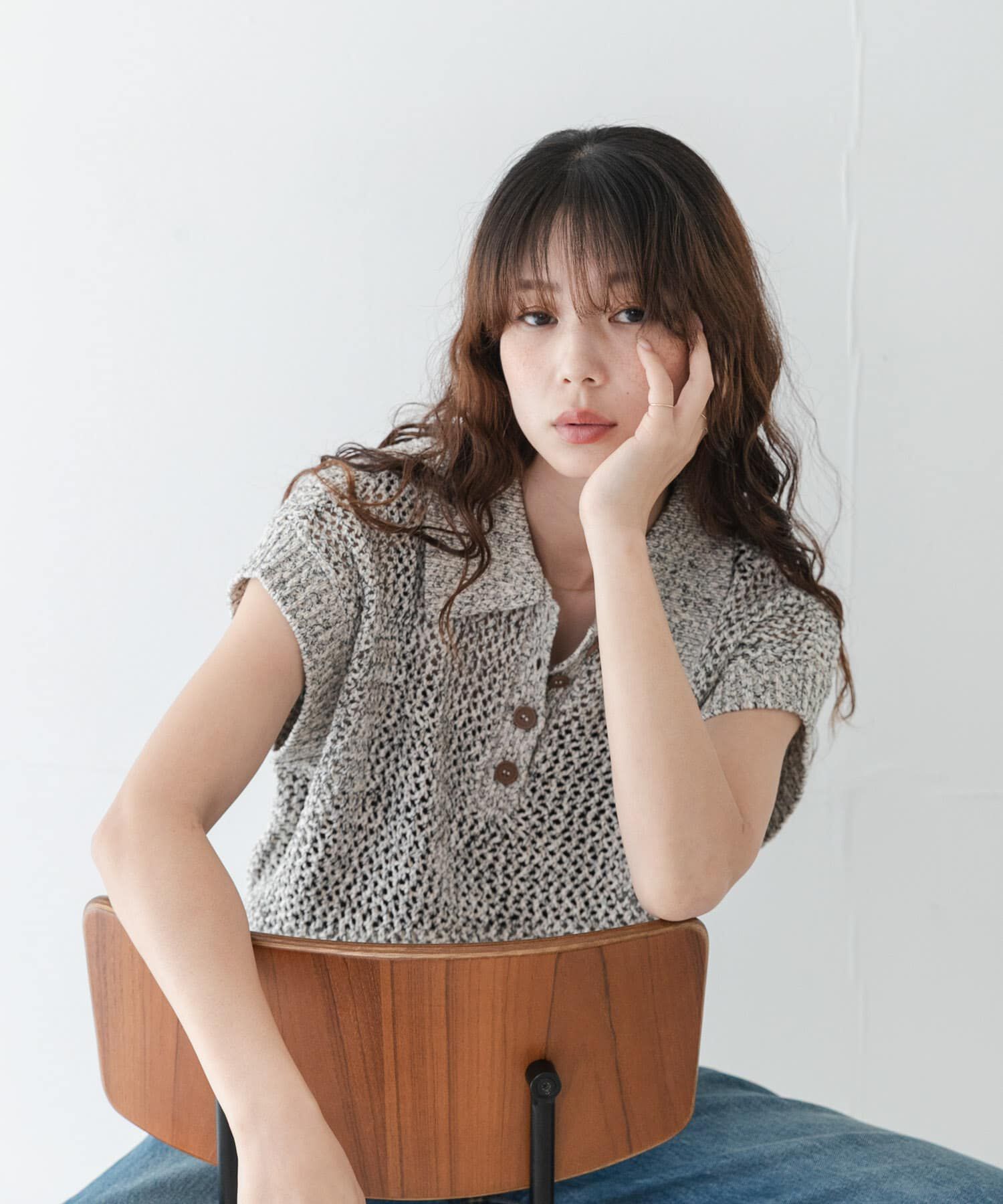 Sonny Label 「襟付きメッシュニットプルオーバー」|ニット・セーター|チャコールグレー