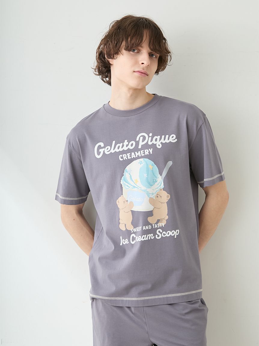 GELATO PIQUE HOMME「【HOMME】【接触冷感】アイスクリームベアワンポイントTシャツ」|ルームウェア|