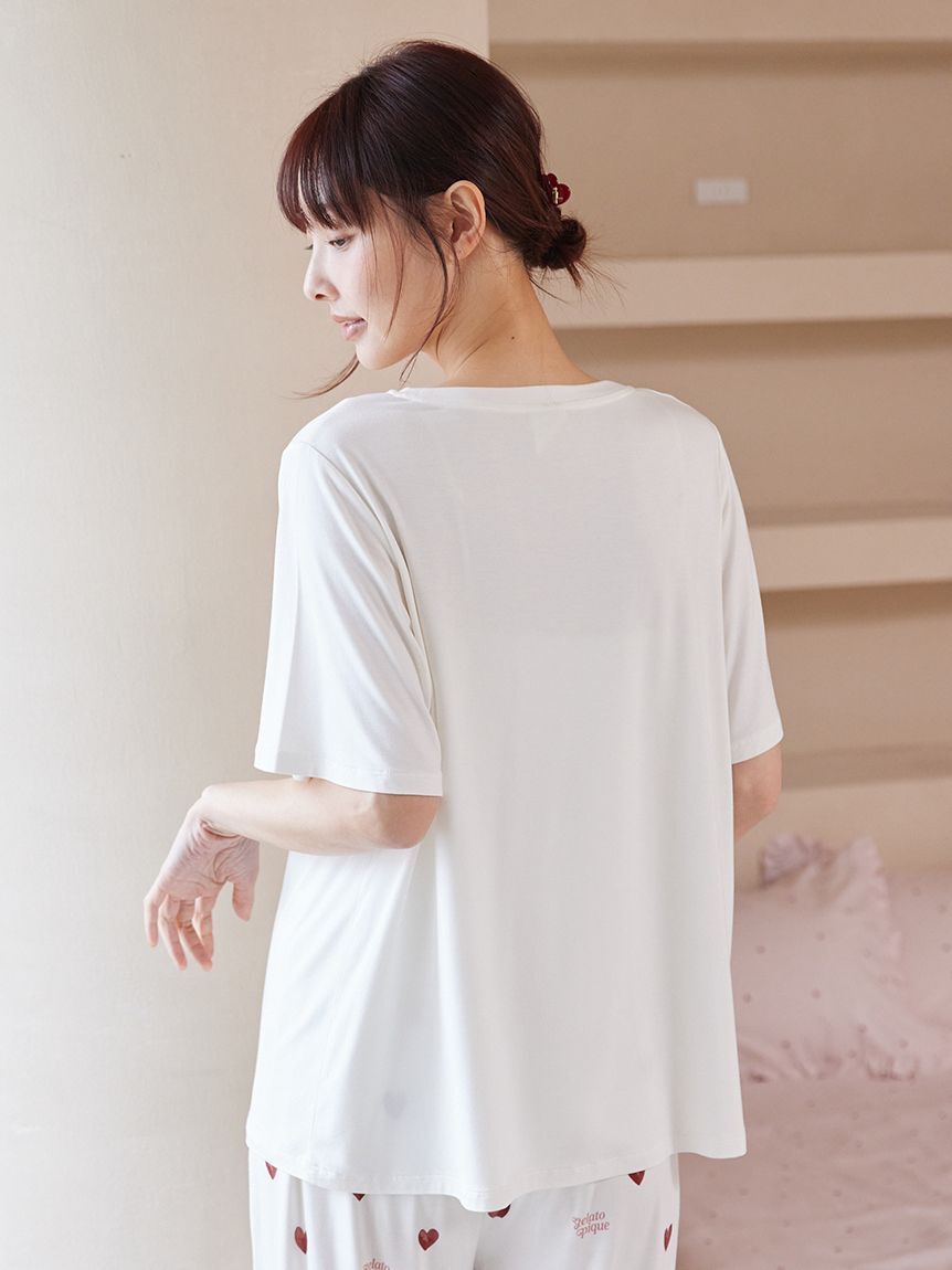 gelato pique「【ONLINE限定】【接触冷感】ケーキワンポイントTシャツ&ハート柄ロングパンツセット」|ルームウェア|