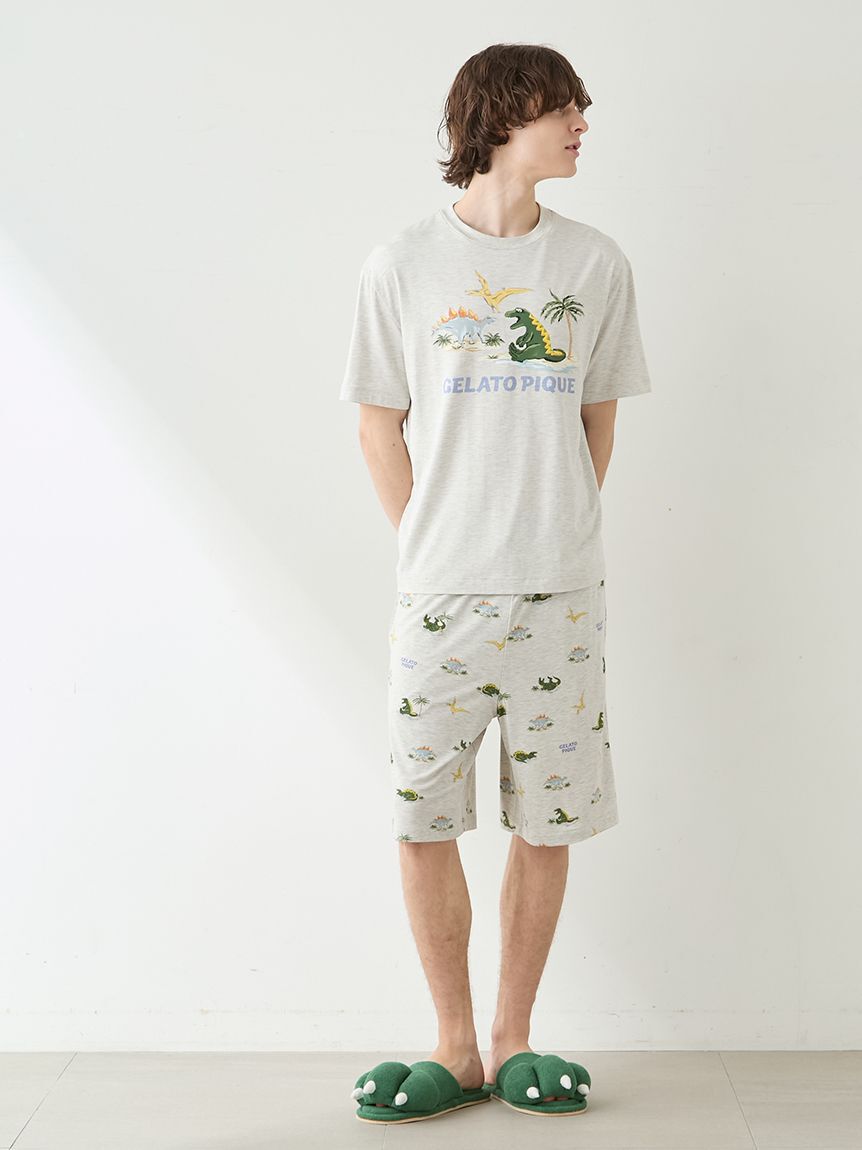 GELATO PIQUE HOMME「【HOMME】【接触冷感】スリーピングダイナソーワンポイントTシャツ」|ルームウェア|
