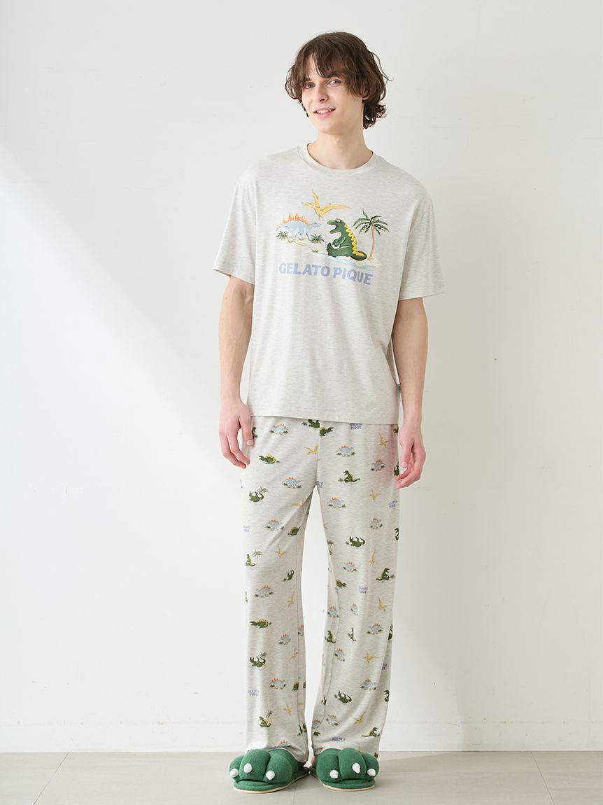 GELATO PIQUE HOMME「【HOMME】【接触冷感】スリーピングダイナソーワンポイントTシャツ」|ルームウェア|
