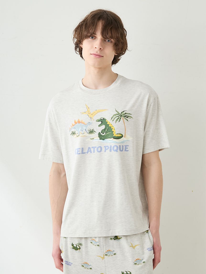 GELATO PIQUE HOMME「【HOMME】【接触冷感】スリーピングダイナソーワンポイントTシャツ」|ルームウェア|