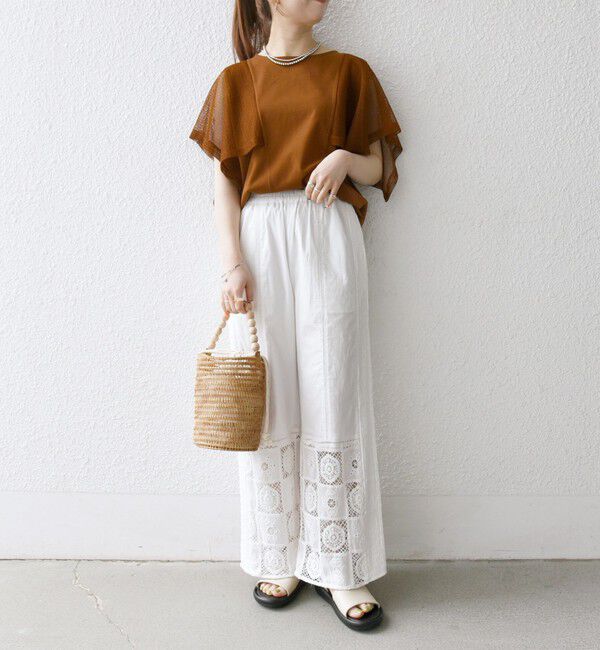 SHIPS any「《一部追加予約》SHIPS any:〈手洗い可能〉メッシュ シアー ハンカチ スリーブ ドッキング TEE」|Tシャツ・カットソー|