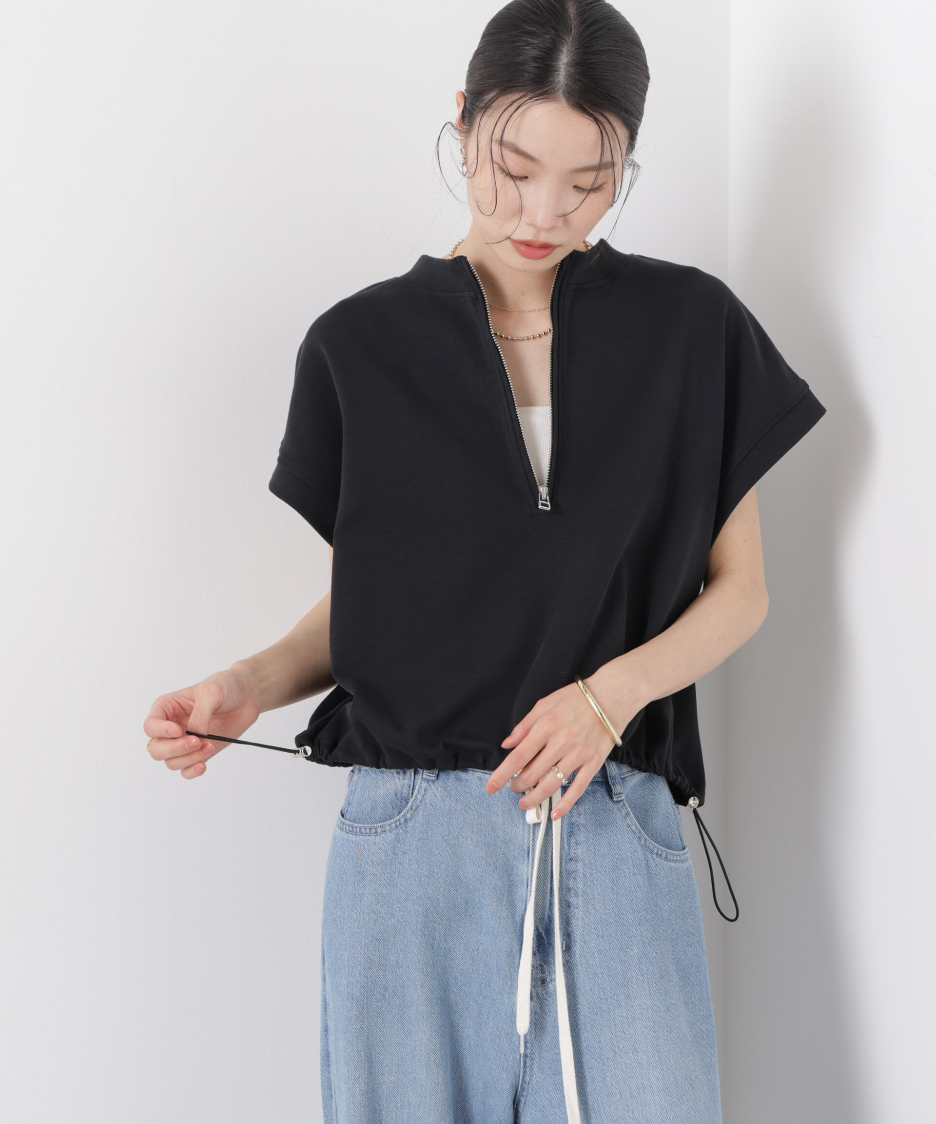 nano･universe「接触冷感ダンボールカットハーフジップトップス(セットアップ可)」|Tシャツ・カットソー|