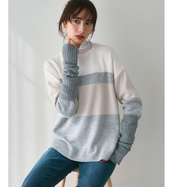 23区「【Oggi1月号掲載/洗える】ウールカシミヤ カラーブロック ニット」|ニット・セーター|アイボリー系