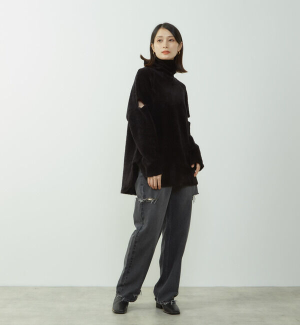 Soffitto「ふわふわトイプー起毛袖スリットプルオーバー」|Tシャツ・カットソー|ブラック