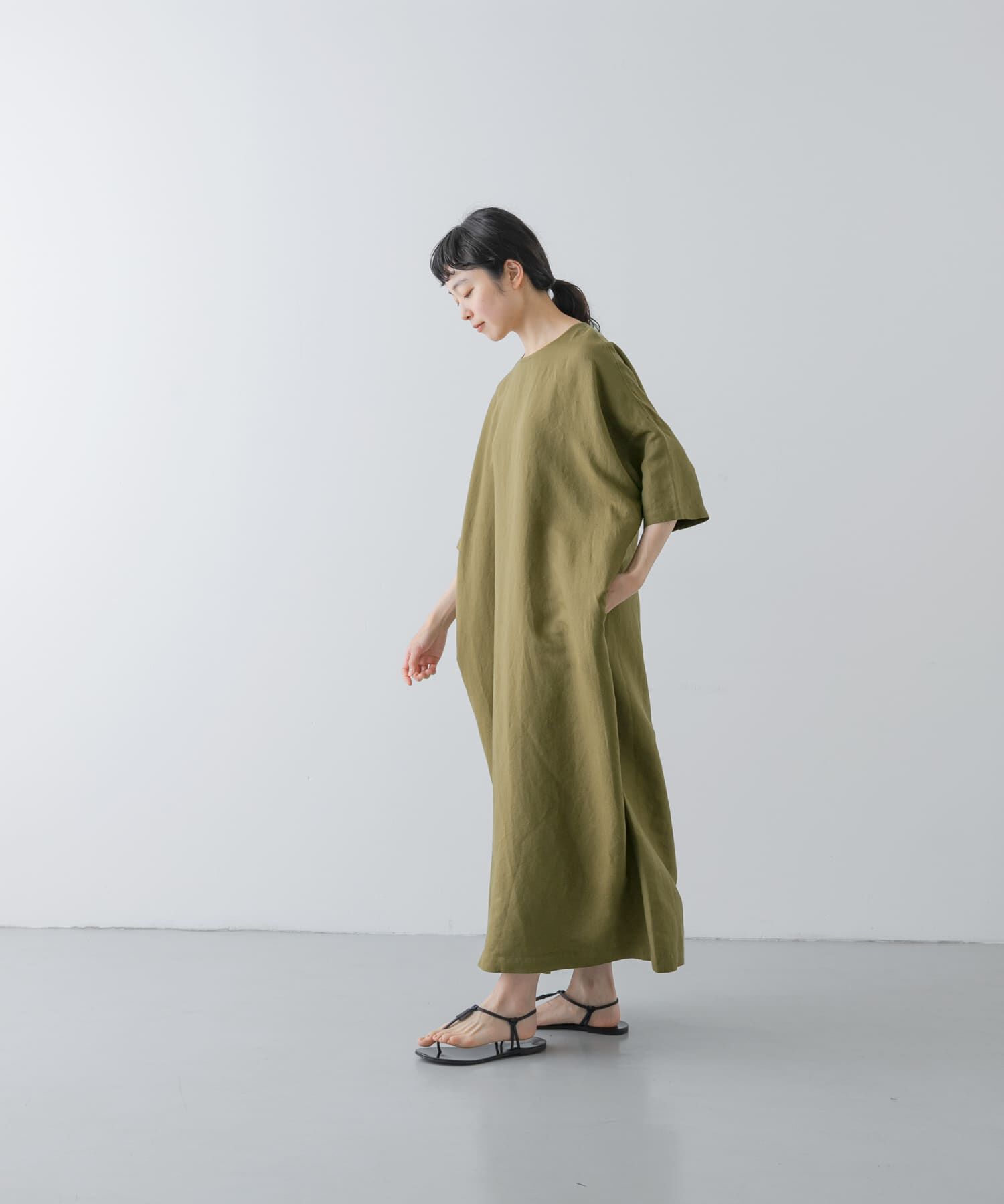 かぐれ「『2サイズ展開』リネンレーヨンワイドワンピース」|ワンピース|