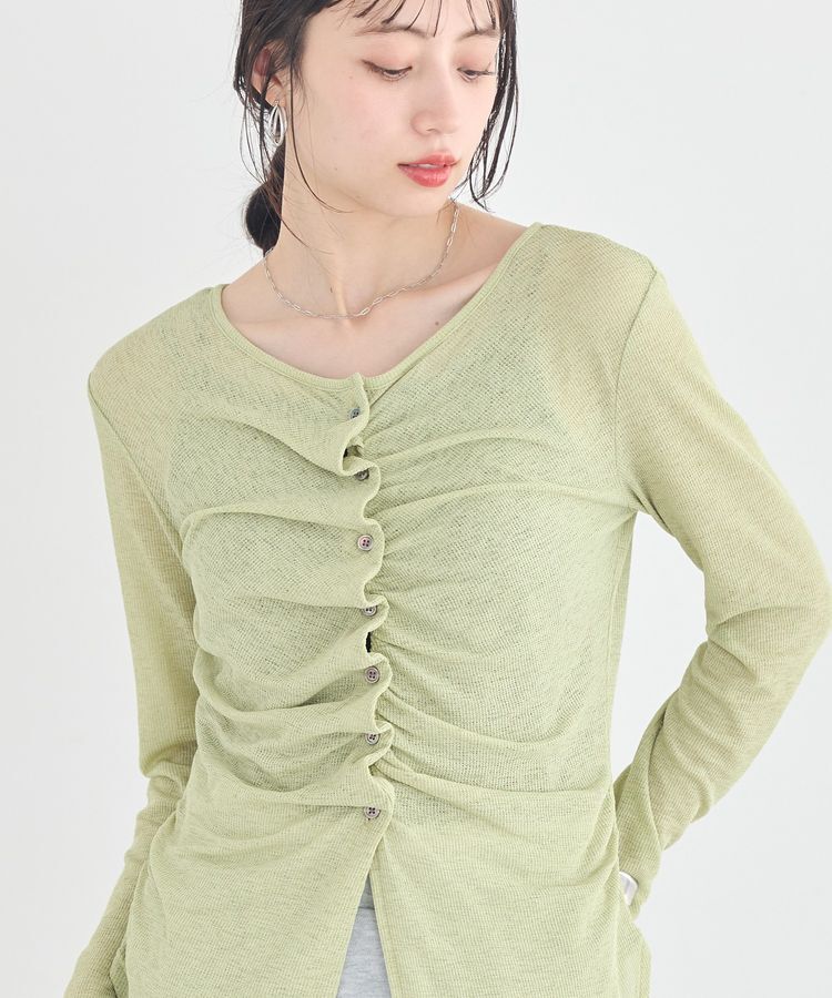 earth music&ecology「シアーワッフルタックボタントップス」|Tシャツ・カットソー|Light Green