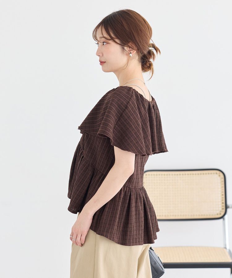 earth music&ecology「チェックラッフルカラーペプラムカットブラウス」|シャツ・ブラウス|