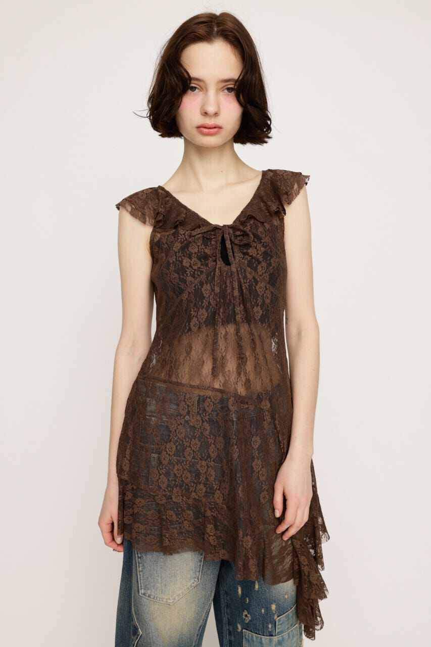 SLY「HEM DESIGN LACE FRILL L／トップス」|キャミソール|BRN