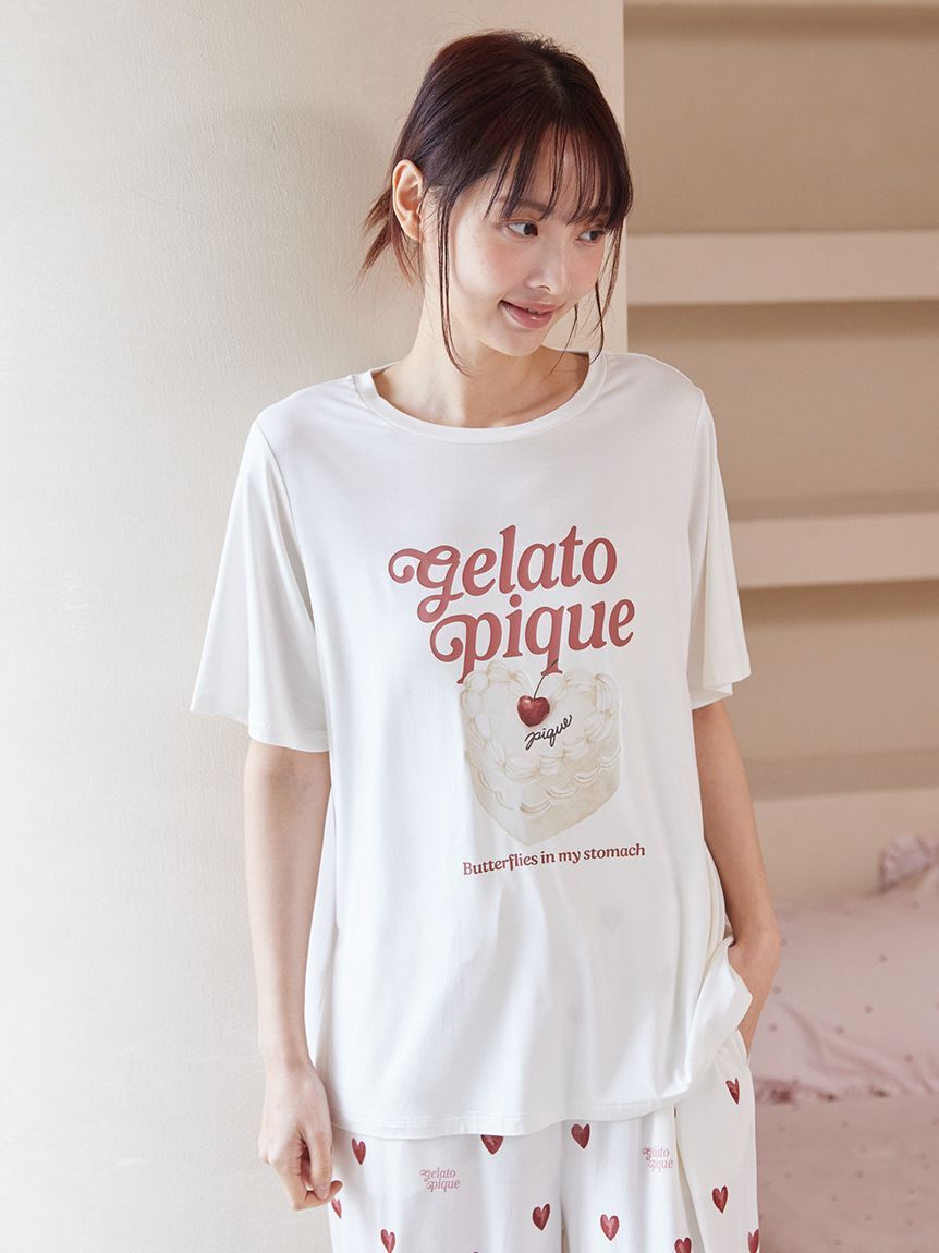 gelato pique「【ONLINE限定】【接触冷感】ケーキワンポイントTシャツ&ハート柄ショートパンツセット」|ルームウェア|