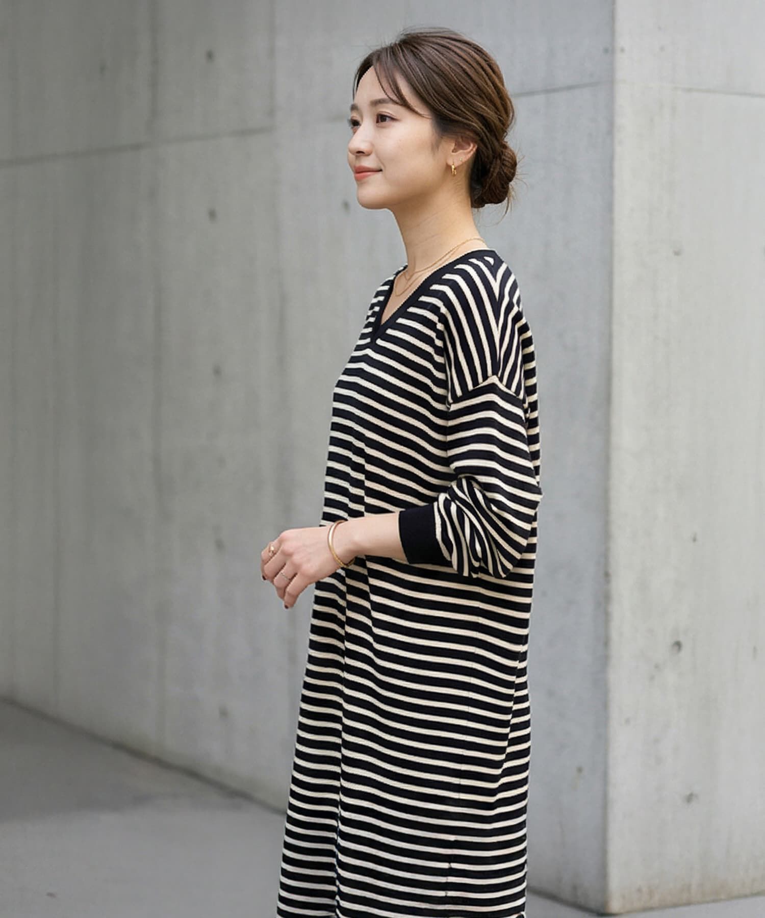STYLE DELI「Vネックトリミングボーダーワンピース」|ワンピース|