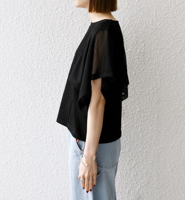 SHIPS any「《一部追加予約》SHIPS any:〈手洗い可能〉メッシュ シアー ハンカチ スリーブ ドッキング TEE」|Tシャツ・カットソー|