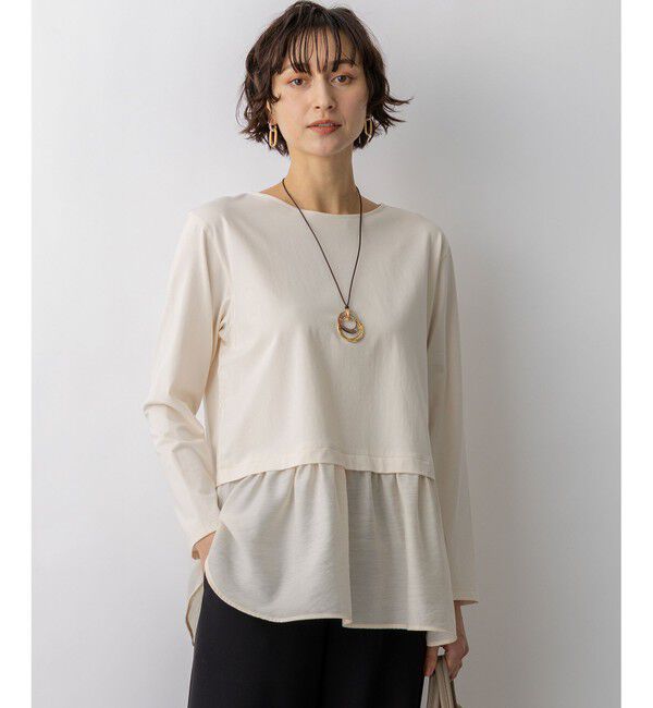 23区「ナチュラルコットンベア シアードッキング カットソー」|Tシャツ・カットソー|ベージュ系