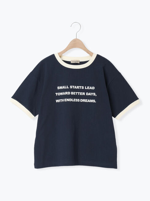 Samansa Mos2「【接触冷感】プリントリンガーTシャツ」|Tシャツ・カットソー|ネイビー