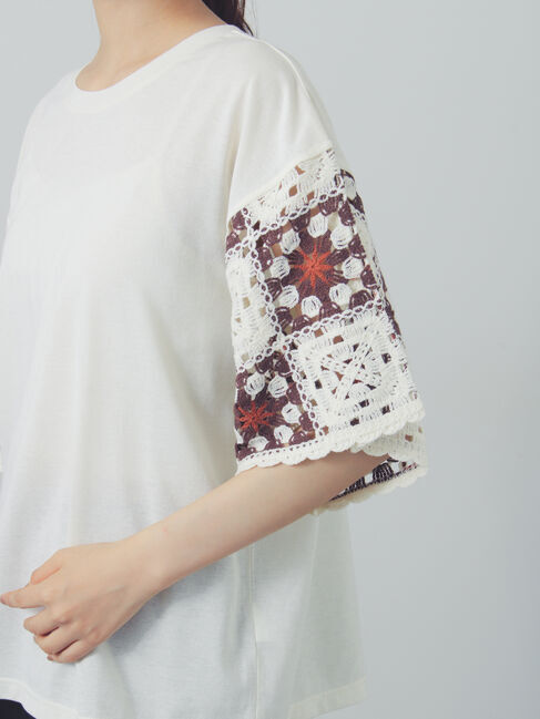 Samansa Mos2「【接触冷感】モチーフ編みコンビカットソー」|Tシャツ・カットソー|