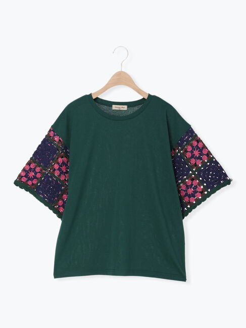 Samansa Mos2「【接触冷感】モチーフ編みコンビカットソー」|Tシャツ・カットソー|グリーン