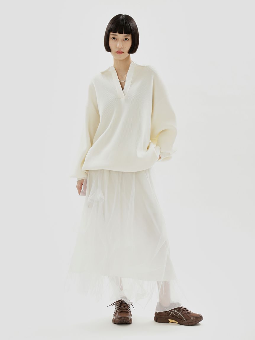 emmi atelier「ラガーニットトップス&times;チュールタックスカートセット」|ワンピース|