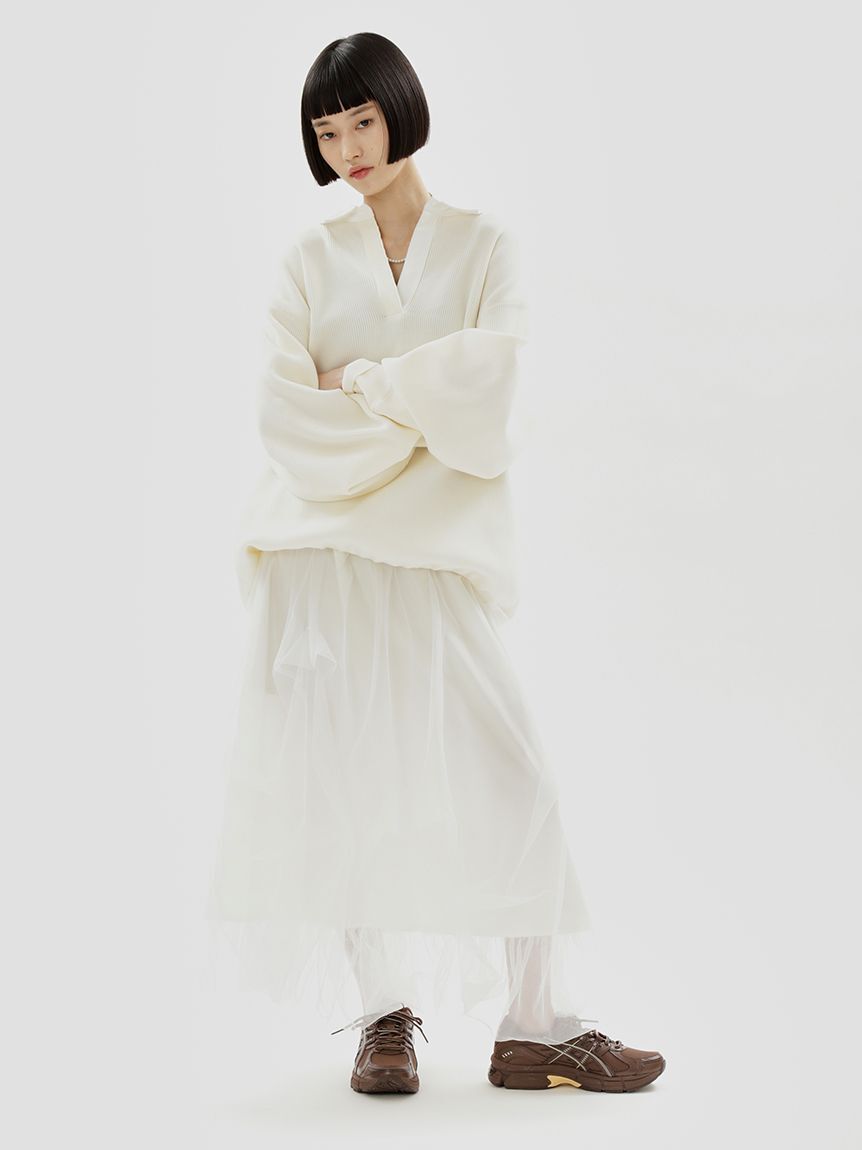 emmi atelier「ラガーニットトップス&times;チュールタックスカートセット」|ワンピース|