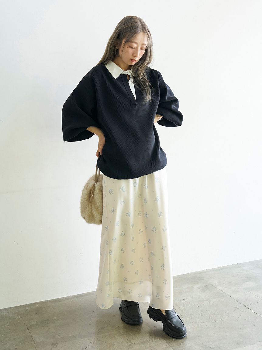 emmi atelier「ラガーニットトップス&times;チュールタックスカートセット」|ワンピース|