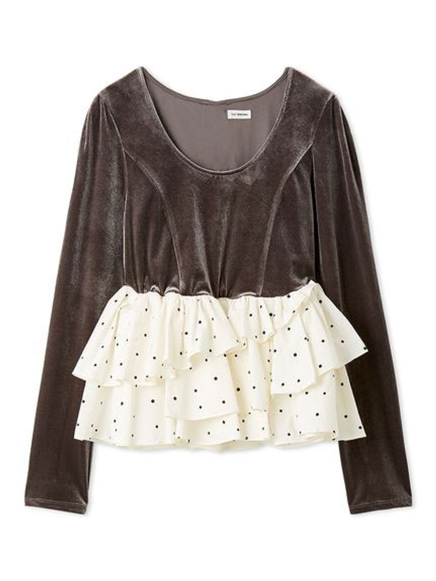 LILY BROWN「ベロアペプラムフリルトップス」|Tシャツ・カットソー|